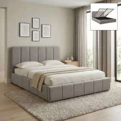 Κρεβάτι Nival  υφασμάτινο με αποθηκευτικό χώρο χρώμα μπεζ 160x200εκ.