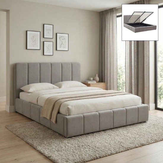 Κρεβάτι Nival  υφασμάτινο με αποθηκευτικό χώρο χρώμα μπεζ 160x200εκ.