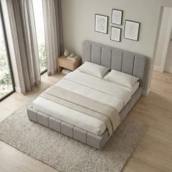 Κρεβάτι Nival  υφασμάτινο με αποθηκευτικό χώρο χρώμα μπεζ 160x200εκ.