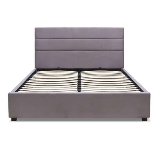 Κρεβάτι Olmo  βελούδινο με αποθηκευτικό χώρο χρώμα γκρι 150x200εκ.