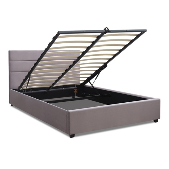 Κρεβάτι Olmo  βελούδινο με αποθηκευτικό χώρο χρώμα γκρι 150x200εκ.
