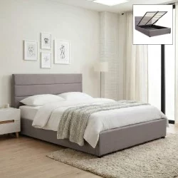 Κρεβάτι Olmo  βελούδινο με αποθηκευτικό χώρο χρώμα γκρι 160x200εκ.