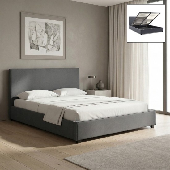 Κρεβάτι Verona  υφασμάτινο με αποθηκευτικό χώρο χρώμα ανθρακί 160x200εκ.