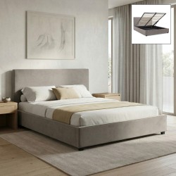 Κρεβάτι Verona  υφασμάτινο με αποθηκευτικό χώρο χρώμα γκρι - μπεζ 160x200εκ.