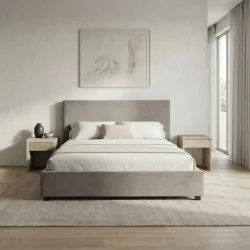 Κρεβάτι Verona  υφασμάτινο με αποθηκευτικό χώρο χρώμα γκρι - μπεζ 160x200εκ.