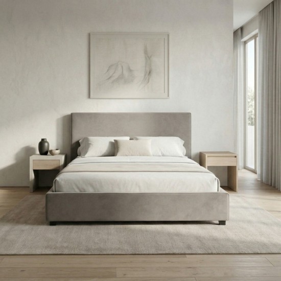 Κρεβάτι Verona  υφασμάτινο με αποθηκευτικό χώρο χρώμα γκρι - μπεζ 160x200εκ.