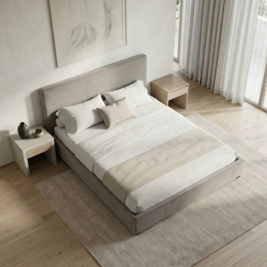 Κρεβάτι Verona  υφασμάτινο με αποθηκευτικό χώρο χρώμα γκρι - μπεζ 160x200εκ.