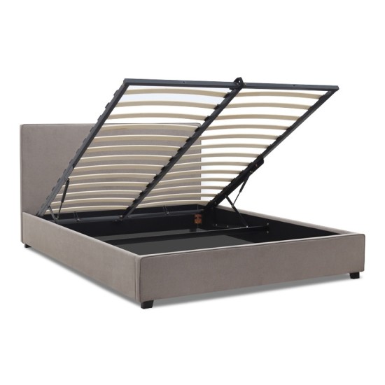 Κρεβάτι Verona  υφασμάτινο με αποθηκευτικό χώρο χρώμα γκρι - μπεζ 160x200εκ.