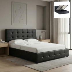 Κρεβάτι Iro  από τεχνόδερμα με αποθηκευτικό χώρο χρώμα μαύρο 150x200εκ.