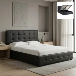 Κρεβάτι Iro  από τεχνόδερμα με αποθηκευτικό χώρο χρώμα μαύρο 150x200εκ.