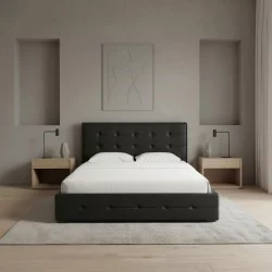 Κρεβάτι Iro  από τεχνόδερμα με αποθηκευτικό χώρο χρώμα μαύρο 150x200εκ.
