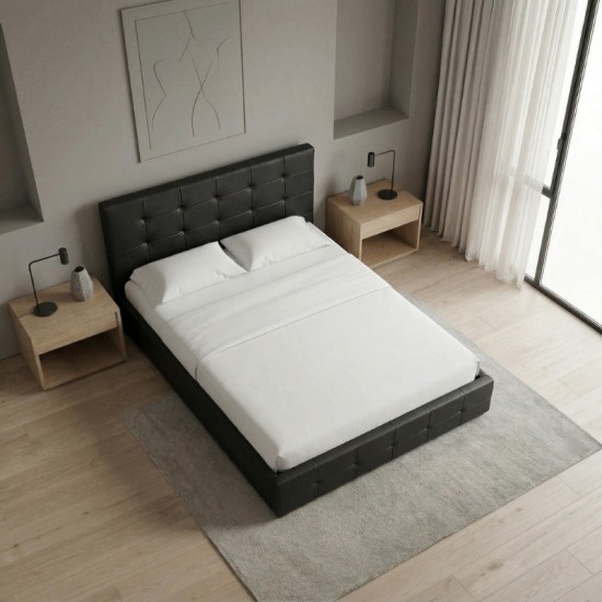 Κρεβάτι Iro  από τεχνόδερμα με αποθηκευτικό χώρο χρώμα μαύρο 150x200εκ.