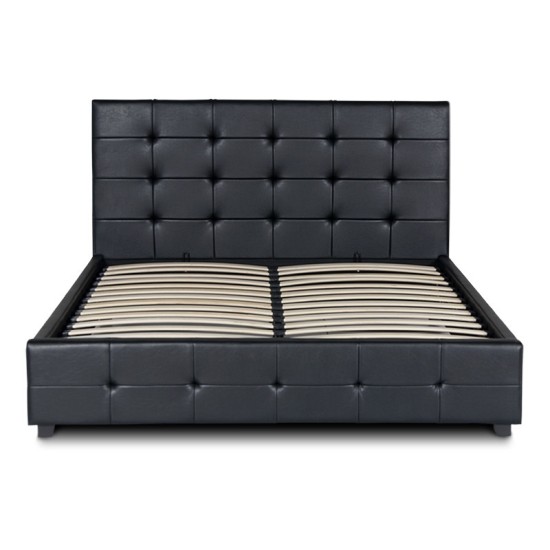 Κρεβάτι Iro  από τεχνόδερμα με αποθηκευτικό χώρο χρώμα μαύρο 150x200εκ.