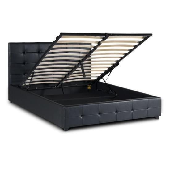 Κρεβάτι Iro  από τεχνόδερμα με αποθηκευτικό χώρο χρώμα μαύρο 150x200εκ.