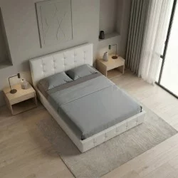 Κρεβάτι Iro  από τεχνόδερμα με αποθηκευτικό χώρο χρώμα λευκό 150x200εκ.