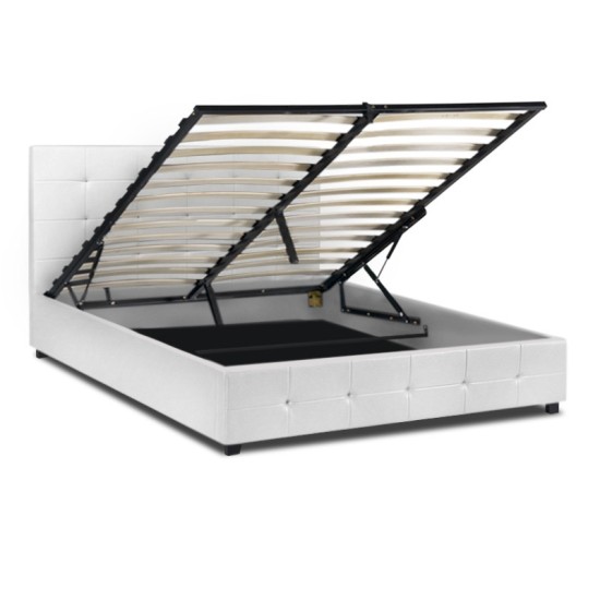 Κρεβάτι Iro  από τεχνόδερμα με αποθηκευτικό χώρο χρώμα λευκό 150x200εκ.