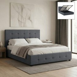 Κρεβάτι Iro  υφασμάτινο με αποθηκευτικό χώρο χρώμα ανθρακί 150x200εκ.