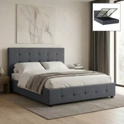 Κρεβάτι Iro  υφασμάτινο με αποθηκευτικό χώρο χρώμα ανθρακί 150x200εκ.