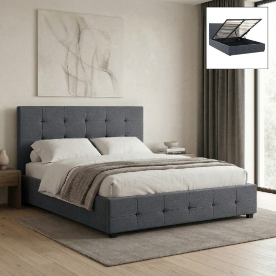 Κρεβάτι Iro  υφασμάτινο με αποθηκευτικό χώρο χρώμα ανθρακί 150x200εκ.