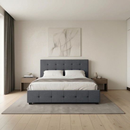 Κρεβάτι Iro  υφασμάτινο με αποθηκευτικό χώρο χρώμα ανθρακί 150x200εκ.