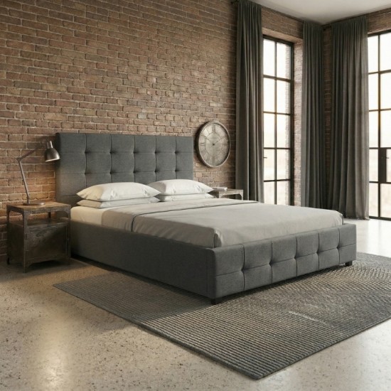 Κρεβάτι Iro  υφασμάτινο με αποθηκευτικό χώρο χρώμα ανθρακί 150x200εκ.