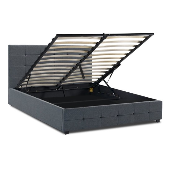 Κρεβάτι Iro  υφασμάτινο με αποθηκευτικό χώρο χρώμα ανθρακί 150x200εκ.