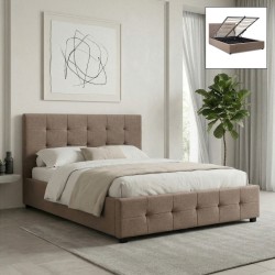 Κρεβάτι Iro  υφασμάτινο με αποθηκευτικό χώρο χρώμα μπεζ - καφέ 150x200εκ.