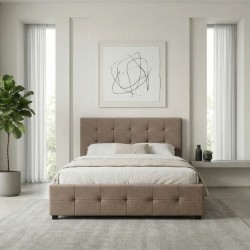 Κρεβάτι Iro  υφασμάτινο με αποθηκευτικό χώρο χρώμα μπεζ - καφέ 150x200εκ.