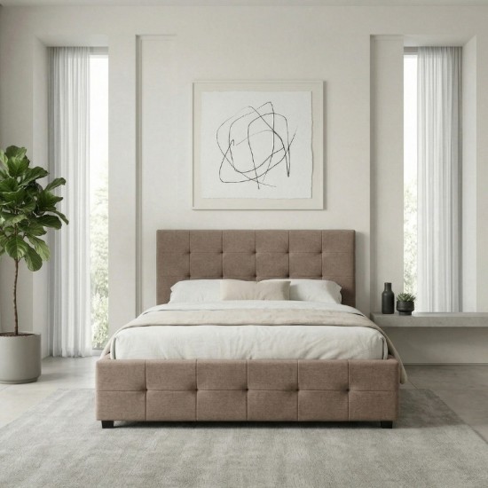 Κρεβάτι Iro  υφασμάτινο με αποθηκευτικό χώρο χρώμα μπεζ - καφέ 150x200εκ.