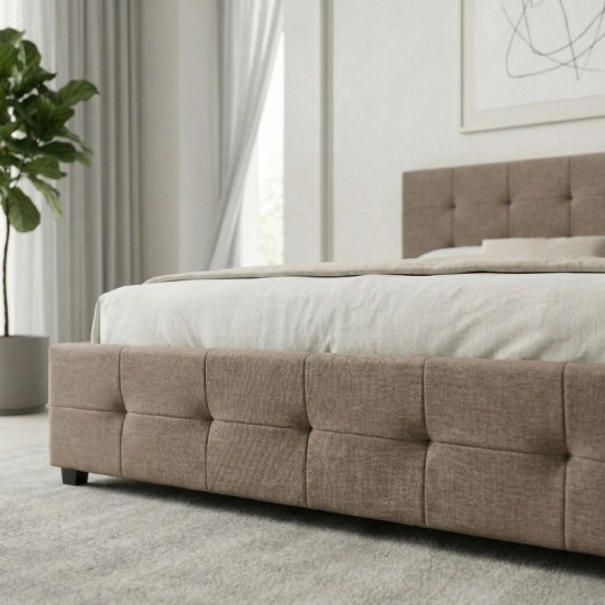 Κρεβάτι Iro  υφασμάτινο με αποθηκευτικό χώρο χρώμα μπεζ - καφέ 150x200εκ.