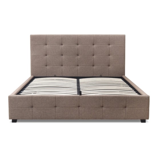 Κρεβάτι Iro  υφασμάτινο με αποθηκευτικό χώρο χρώμα μπεζ - καφέ 150x200εκ.