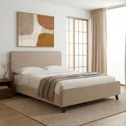 Κρεβάτι Ovelia  υφασμάτινο χρώμα μπεζ 150x200εκ.