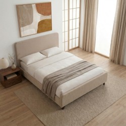 Κρεβάτι Ovelia  υφασμάτινο χρώμα μπεζ 150x200εκ.