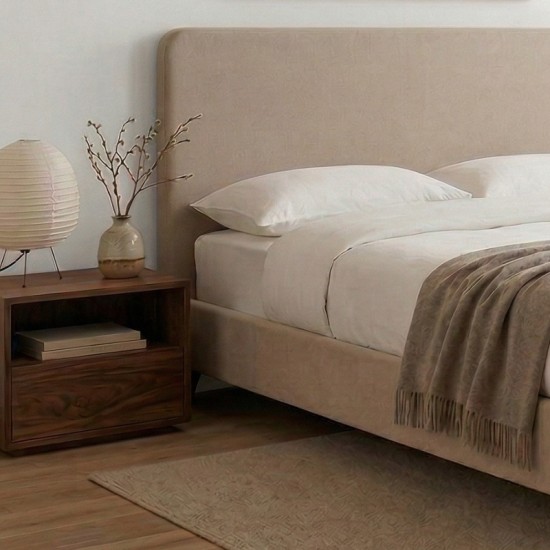 Κρεβάτι Ovelia  υφασμάτινο χρώμα μπεζ 150x200εκ.