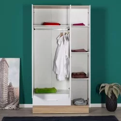 Ντουλάπα ρούχων Base  τρίφυλλη με συρτάρια χρώμα λευκό - sonoma 103x52x198εκ.