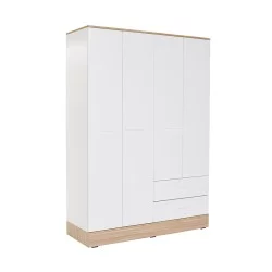 Ντουλάπα ρούχων Base  τετράφυλλη με συρτάρια χρώμα λευκό - sonoma 137x52x198εκ.