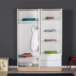 Ντουλάπα ρούχων Base  τετράφυλλη με συρτάρια χρώμα λευκό - sonoma 137x52x198εκ.