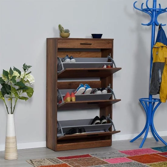 Παπουτσοθήκη Flat  18 ζεύγων χρώμα καρυδί 75x29x128εκ.