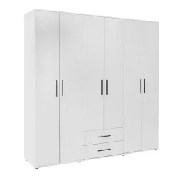 Ντουλάπα ρούχων Bianco  εξάφυλλη με συρτάρια χρώμα λευκό 206x52x213εκ.