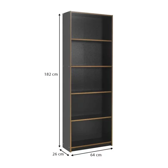 Βιβλιοθήκη Max χρώμα ανθρακί 64x26x182εκ. Βιβλιοθήκη Max χρώμα ανθρακί 64x26x182εκ.