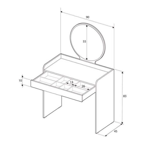 Τουαλέτα με καθρέπτη Curve  χρώμα λευκό 90x47x142εκ.