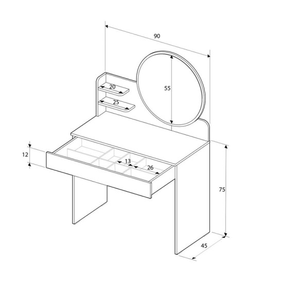Τουαλέτα με καθρέπτη Dior  χρώμα λευκό 90x45x138εκ.