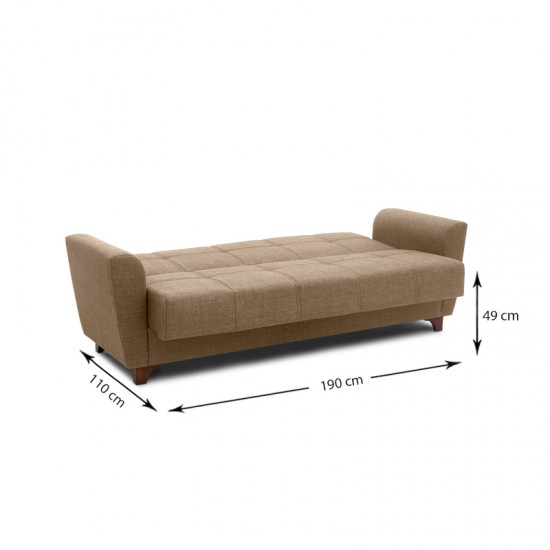 Καναπές - κρεβάτι Jason Megapap τριθέσιος υφασμάτινος με αποθηκευτικό χώρο σε μπεζ - ανοιχτό καφέ 216x85x91εκ. - 0096293