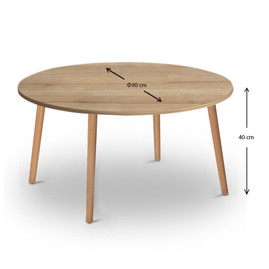 Τραπεζάκι σαλονιού Circle  από μελαμίνη χρώμα oak 90x90x40εκ.