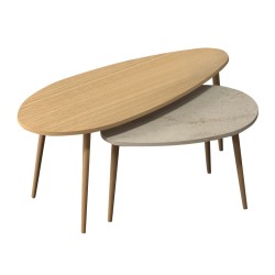 Τραπεζάκι σαλονιού σετ 2 τμχ Elips  χρώμα oak - travertine 116x46x46εκ.