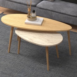 Τραπεζάκι σαλονιού σετ 2 τμχ Elips  χρώμα oak - travertine 116x46x46εκ.