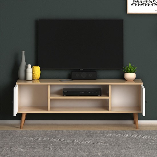 Έπιπλο τηλεόρασης Parma  από μελαμίνη χρώμα white - oak 120x30x40εκ.