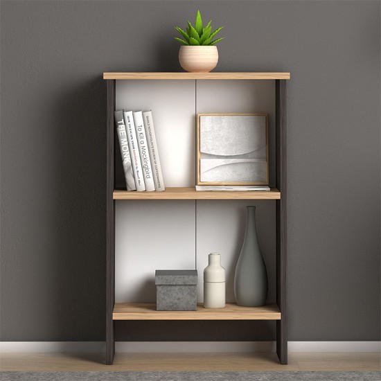 Βιβλιοθήκη μελαμίνης Flora  χρώμα industrial grey - oak 52x25x80εκ.