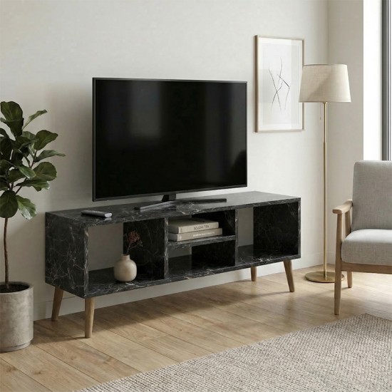 Έπιπλο τηλεόρασης Loren  χρώμα μαύρο εφέ μαρμάρου 120x30x40εκ.