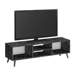 Έπιπλο τηλεόρασης Loren  χρώμα μαύρο εφέ μαρμάρου 120x30x40εκ.